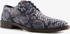 Van Beers Leren Heren Veterschoenen Crocoprint - Blauw - Maat 43